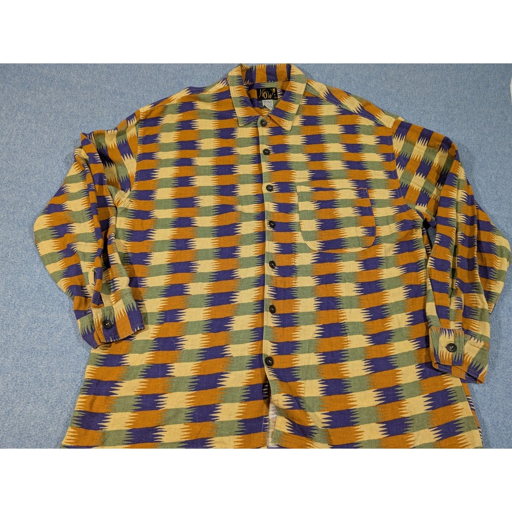 Vintage Now! Mens Large Cotton Ikat Geometric Button Down Shirt Made in USA L
